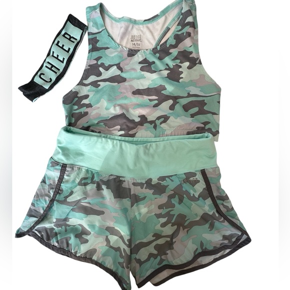Justice size 14-16 cheer tank top with sports bra , short & matching headband - Picture 2 of 12